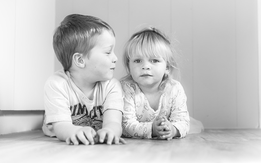 Black and white portrait image of Jenn's family