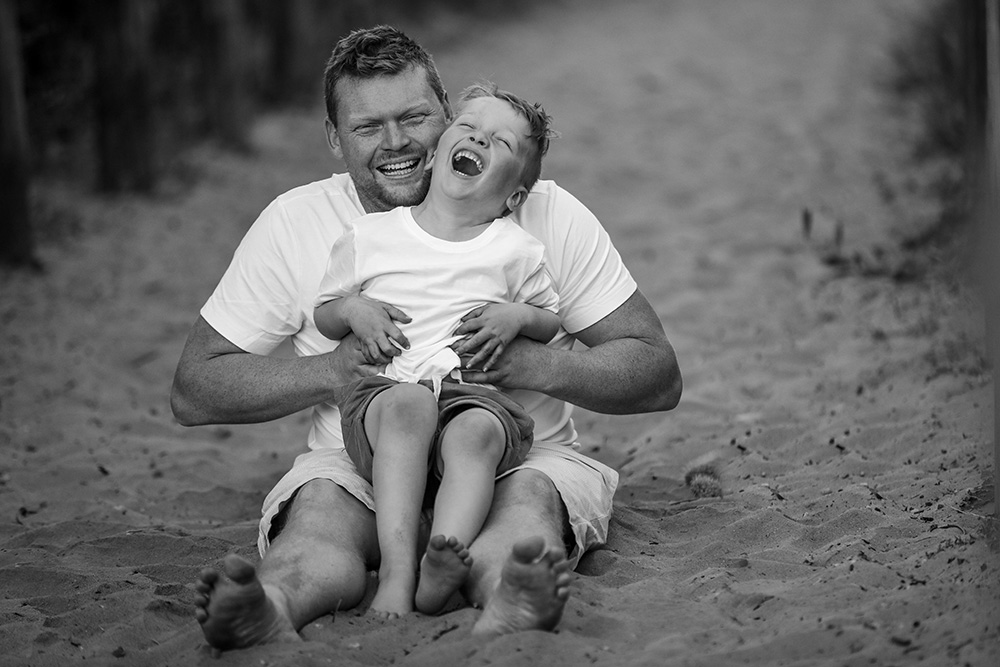 Black and white portrait image of Jenn's family