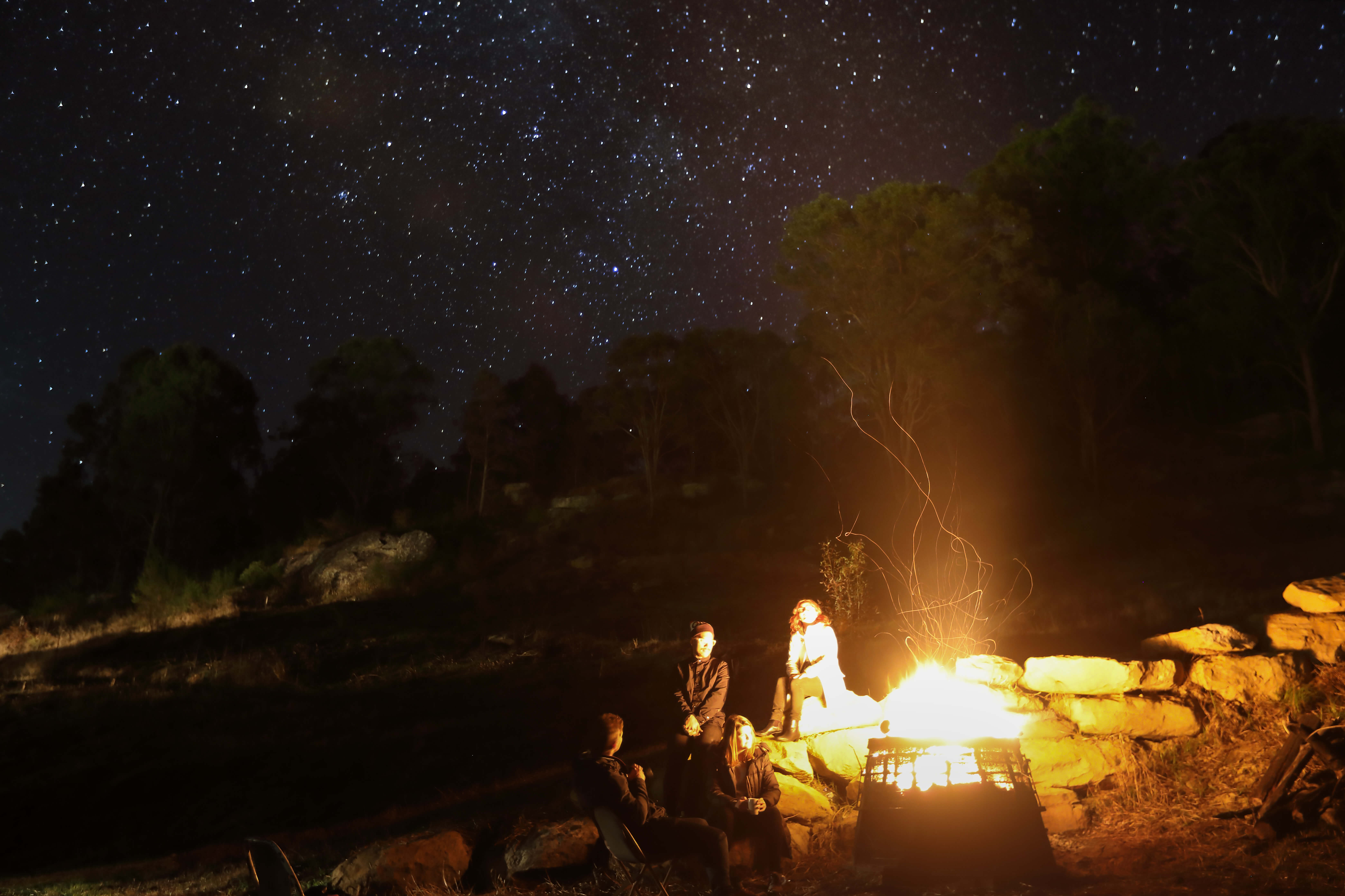 Image of stars and friends around a campfire taken by Dr Chris Brown