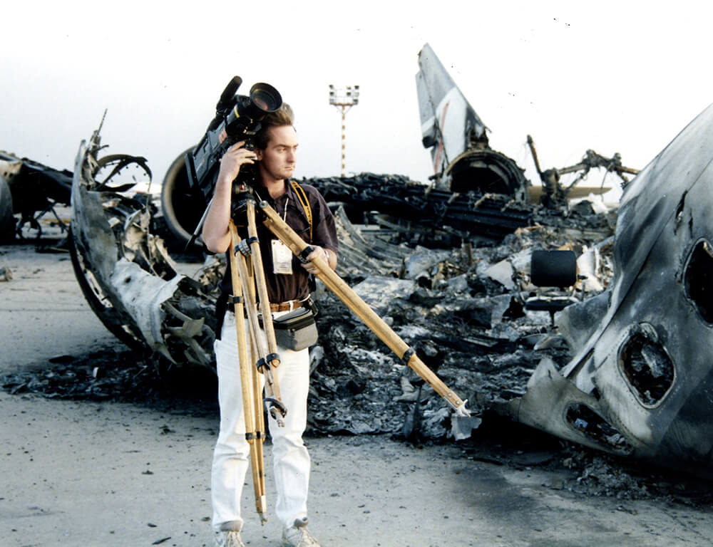Andy Taylor at Kuwait Airport which was blown up at the start of the first Gulf War in 1991