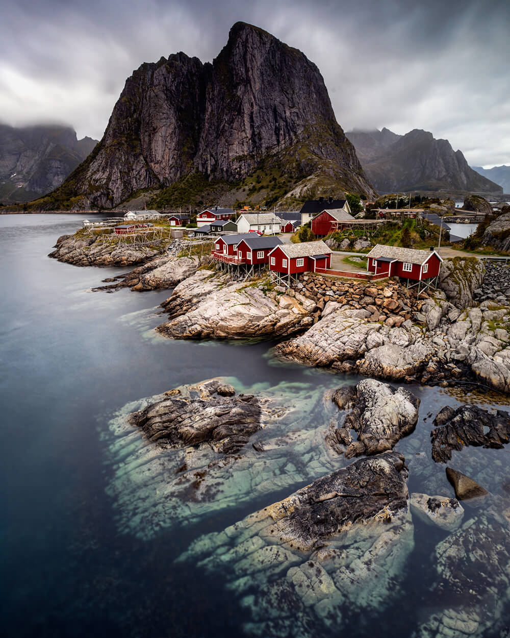 Landscape image of mountains at shore