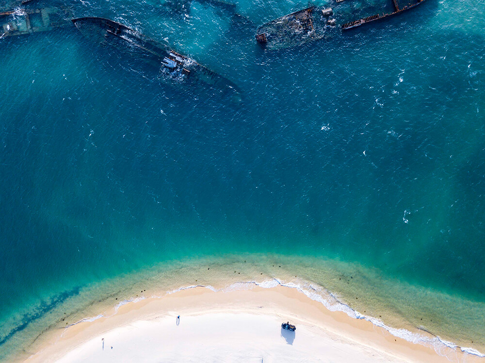 Aerial image of Moreton island shore