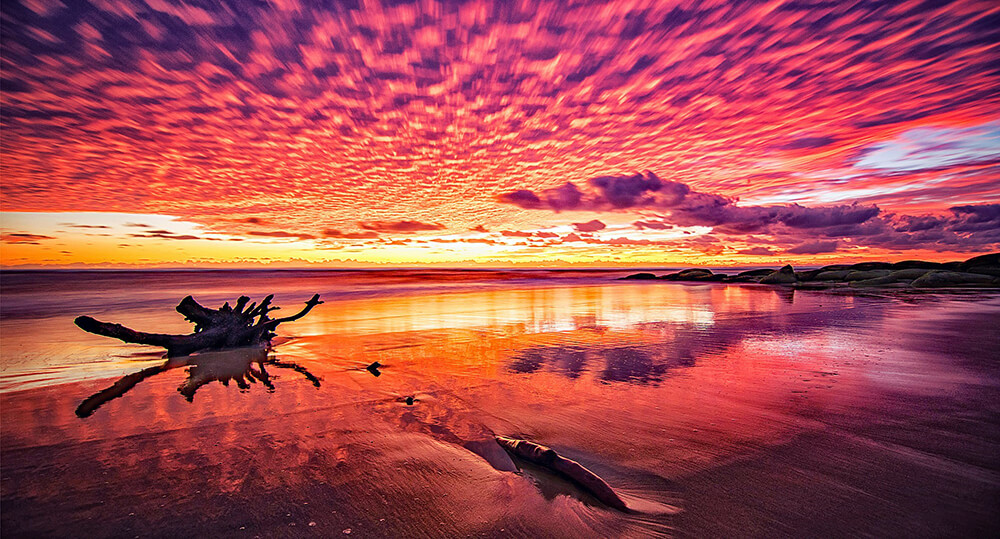 Landscape image of pink sunset