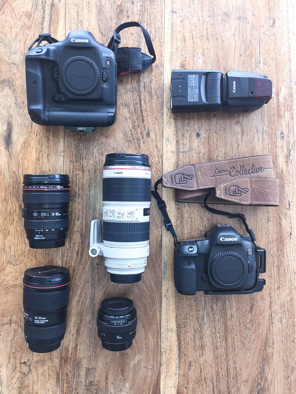 Flatlay of Jules Ingall's photography gear