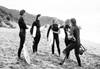 black and white photo of Fran Miller, Macy Callaghan, Sally Fitzgibbons, Brooke Farris and Belinda Baggs by Ed Sloane